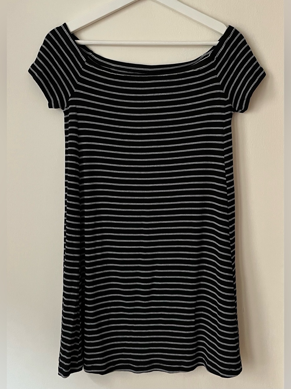 Old Navy • Small Petite • Off The Shoulder Black and White Striped Dress
